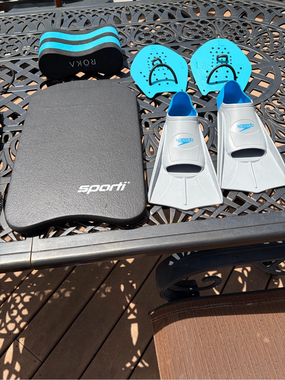 Swim Training Set Speedo Fins Sz 6/7 Sporti Kickboard Roka Pull Buoy Paddles Bag